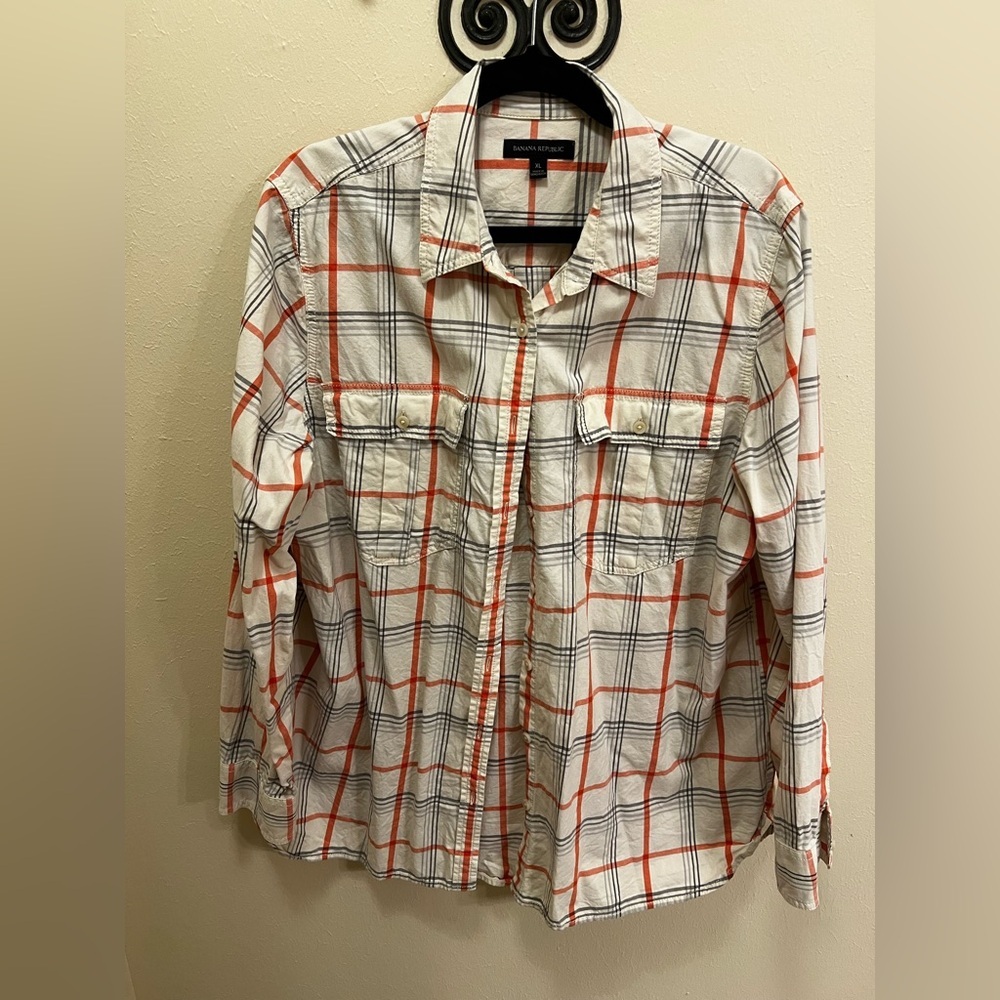 Banana Republic Orange and Black Checkered Shirt